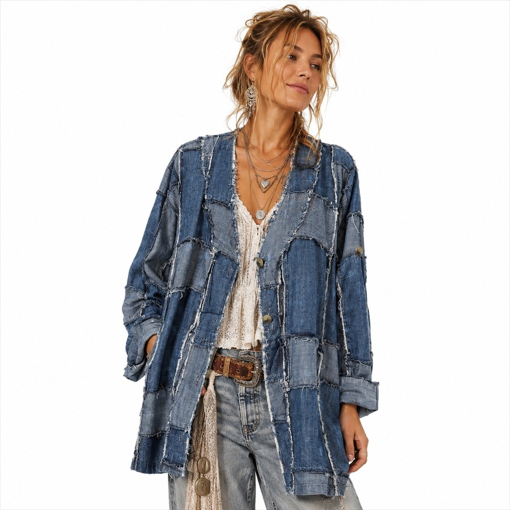 Jaded Gypsy Patchwork Skies Delight Jacket S/M Denim Duster Lagenlook Boho